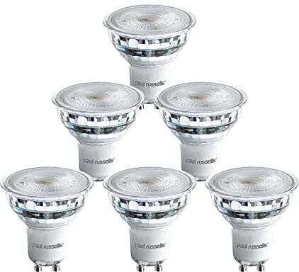 Paul Russells LED GU10 – Dimmable Fittings Spot Lightbulbs, 4.5W 345 Lumens LED Bulbs, 50w Equivalent, 2700K Warm White, Dimmer Energy Saving 38° Ceiling Spotlights Pack of 6