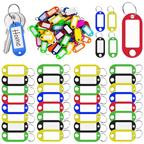 SAMTEK 50 Pcs Key Tags, Multicolored Key Fobs with Labels & Split Ring, Durable Plastic Key Labels for Easy Identification for Keys, Bags, Luggage & Organization