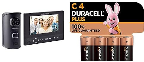 Vidéophone Maison - Visiophone sans Fil - Interphone Porte sans Fil - Interphone Touches sensitives Interphone sans Fil AirVisio 200 & Duracell - Piles alcalines C Plus, 1.5 V LR14 MN1400, paquet de 4