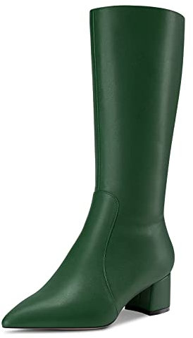 Castamere Donna Chunky Blocco Medio Tacco Heel a Punta Metà polpaccio Cerniera Stivali da Matrimonio Cute 5 CM Heels Verde Scuro 38 EU