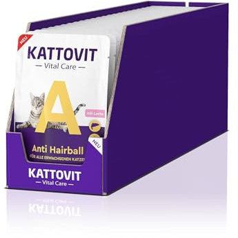 KATTOVIT - Anti Hairball Nassfutter für Katzen | Katzen-Nassfutter für die Reduzierung von Haarballen im Magen | Alleinfuttermittel für ausgewachsene Katzen | 85 g Lachs