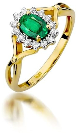 Damen Ring 585 14k Gold Gelbgold echt Smaragd Edelstein Diamanten Brillanten