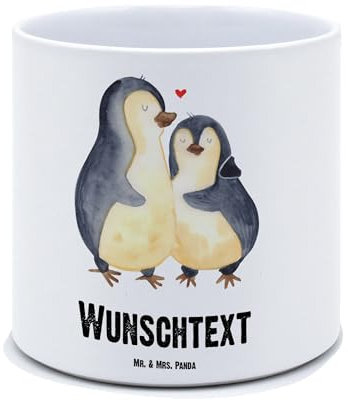 Mr. & Mrs. Panda Personalisierter XL Blumentopf Pinguin umarmen - Personalisierte Geschenke, Personalisierter Kräutertopf, Verlobung, Seevogel,