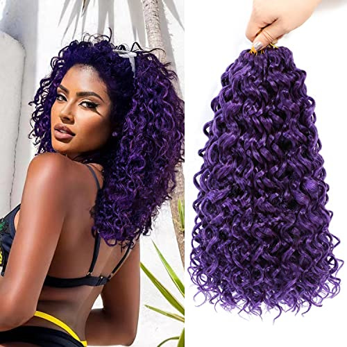 Gogo Curl Crochet Hair - 35.6 cm 7 Packs Deep Wave Beach Curl Synthetic Braiding Hair Extensions (Purple)