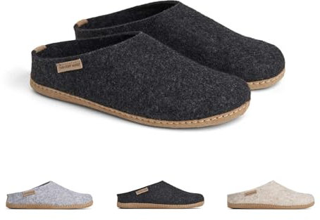 THE COZY SHEEP Filzpantoffeln mit Ledersohle | Praktische Herren & Damen Hausschuhe Sommer und Winter | Bequeme Hüttenschuhe Damen und Herren | Filz Hausschlappen Geschlossen, Dunkelgrau, EU 43
