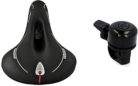 WITTKOP Fahrradsattel mit bequemem 3 Zonen Konzept und extra Gel Polsterung & Fischer Mini Fahrradglocke, schwarz, One Size