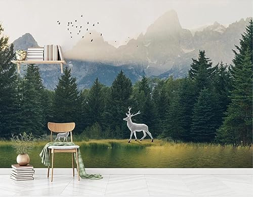 Papier Peint Panoramique Forêt Arbre Brume Matin Orignal 3D Poster Mural pour Salon Chambre Décoration Murale