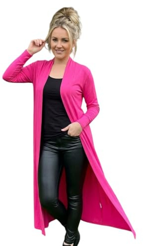 LUXFAB Women’s Plus Size Maxi Long Cardigan UK | Floaty Full Sleeve Open Front Coatigan | Lightweight Collared Duster Jacket | Ladies Longline Cover Up Sizes 8-26