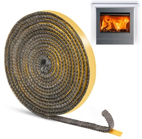 Guarnizione Stufa a Legna, Guarnizione Alta Temperatura, Guarnizione Stufa Resistente al Calore fino a 550°C, Guarnizione Camino Alte Temperature per stufa, camino, forni, caldaie (2,5m x 10mm x 2mm)