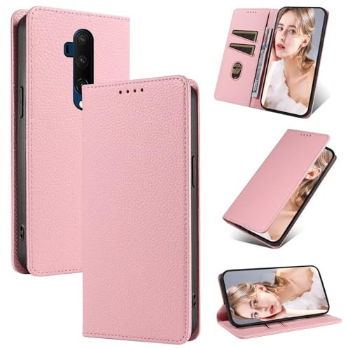 Beajew Handyhülle für OnePlus 7T Pro Hülle, Premium Leder Klapphülle [RFID Kartenschlitzen][Magnetverschluss][Standfunktion] kompatibel mit OnePlus 7T Pro, Rosa