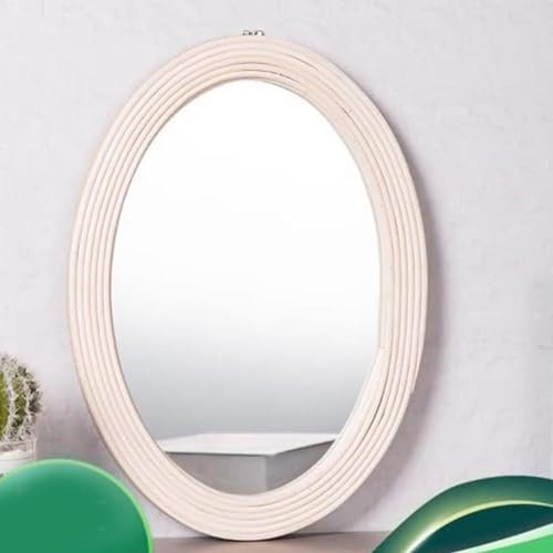 AIDNTBEO Rattan Deko Spiegel Oval Spiegel Wanddeko Hängespiegel Handgefertigter Rattanrahmen Zartes Glas
