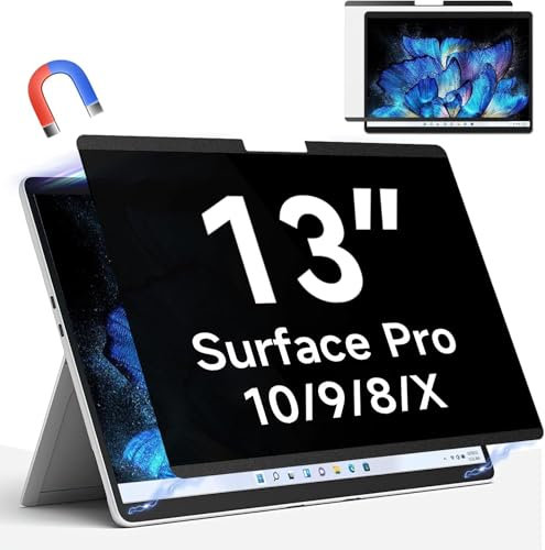 Filtre de Confidentialité Magnétique pour Microsoft Surface Pro 11/10/9/8/X, 13 Pouces Protection D'écran pour Surface Pro, Amovible Filtre Anti Lumiere Bleue Anti Espion