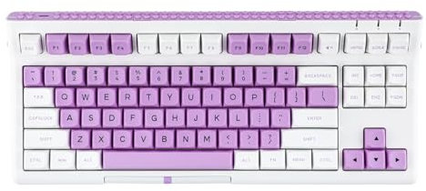 EPOMAKER Brick 87 Tri-Mode TKL Hot Swappable Mechanical Keyboard with Stackable Block Bar and Thumb-scroll Knobs, 3000mAh Battery, RGB, Compatible with Win/Mac (White Purple, Gateron Pro Yellow)