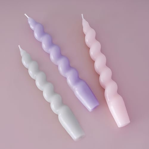 Ginger Ray Pastel Green, Pink and Lilac Spiral Candles Party Table Decoration 3 Pack