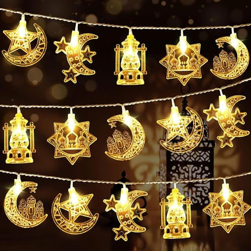 2 PCS Ramadan String Lights Ramadan Decorations, Eid Mubarak Decorations Eid String Lights, Star Fairy String Light for Eid Festival Christmas Home Outdoor Garden Decorations