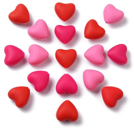 UR URLIFEHALL Lot de 30 perles focales en silicone 3 couleurs en forme de cœur pour la fabrication de bijoux, loisirs créatifs, décoration de cadeaux