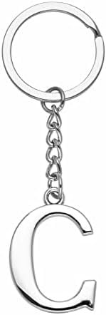 LUODAN Cadeau Femme Homme Porte-clés, Argent A-Z 26 lettre initiale pendentif porte-clés-Cadeaux Sœurs Amitié Collègue Papa Marraine Parrain idées Cadeaux Meilleur Ami Anniversaire (C)