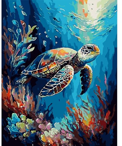 DAERLE Pintar por Numeros Criaturas del mar, DIY cuadros para pintar por numeros Kit Tortuga marina, Pintar por Numeros Adultos de Lienzo decoración para el hogar 40x50cm (Sin Marco)