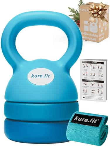 kure.fit Adjustable Kettlebell | 2.3 kg– 5.4 kg | Home Gym Kettlebell & Fabric Resistance Band Set | For Strength, Cardio, Full-Body Training | Ideal for Women & Beginners | Teal Blue