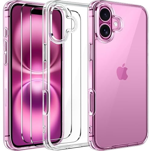 ivoler 3 in 1 Camera Cover for iPhone 16 6.1-Inch Case, 2 Pack Tempered Glass Screen Protector, Slim Soft TPU Shockproof Anti-Scratch Silicone - Clear