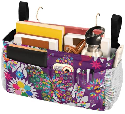 FRODOTGV Seamless Spring White Floral Pattern Bunk Loft Bed Side Caddy Hanging Storage Bag Holder Beside Organizer for Books Mobile Phones Keys Water Bottle