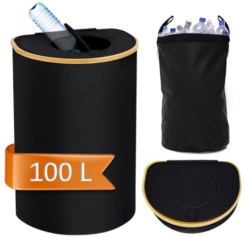 CISSIYOG Poubelle de recyclage de 100 l pour cuisine et maison avec couvercle, grande poubelle de recyclage avec sacs intérieurs amovibles réutilisables, pour bouteilles, canettes, verre, plastique,