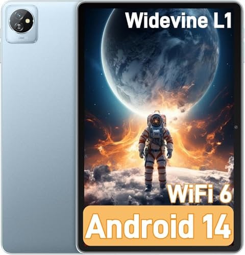 Blackview Android 14 Tablet 10 Zoll, 12 GB RAM 64GB Speicher 1TB TF WiFi 6 PC Tablet HD+ Display, Quad-Core, 6580mAh Akku,Dual Kamera, 3.5mm Klinke/GMS/Widevine L1/Blau