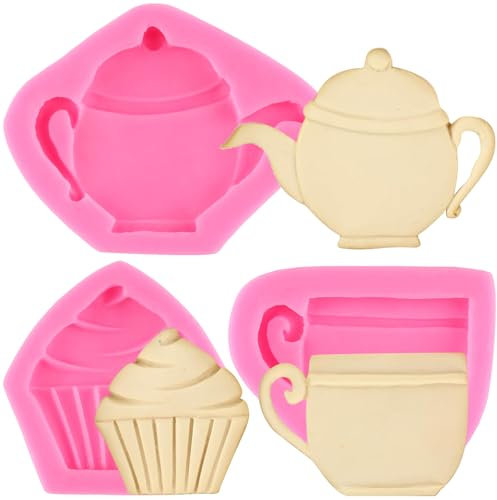 RFGHAC Tea Party Cake Mould Teapot Fondant Mouldfor Cake Decorating Cupcake Topper Candy Polymer Clay Chocolate Gum Paste Set of 3