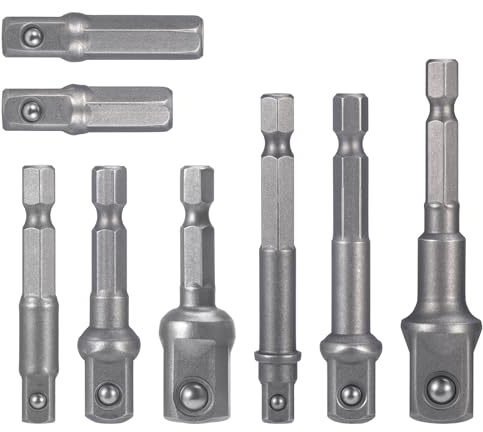 Coptiner 8 teilig Bit Adapter Satz Sechskant Stecknussadapter Stecknuss Bit Set Cr-V 1/4 3/8 1/2 Bithalter Schlagschrauber Steckschlüssel Adapter Ratschen Set Holder Papa Geschenk