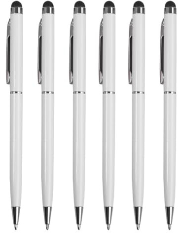 6 Stück 2-in-1 Stylus/Kugelschreiber, universeller kapazitiver Touch-Stift, für Touchscreen, iPhone, iPad, Handy (6 Stück, weiß)