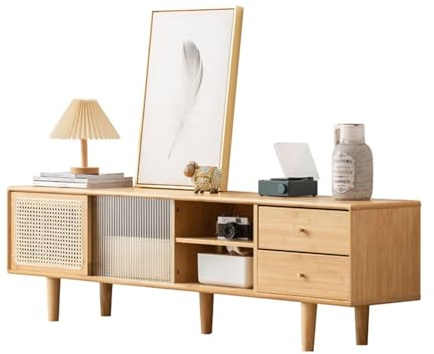 JAVYPPT TV Stand for 30-65in TV, Modern TV Table Entertainment Center Media Console Table with Sliding Doors and Adjustable Partitions for Living Room Bedroom Office(160cm)