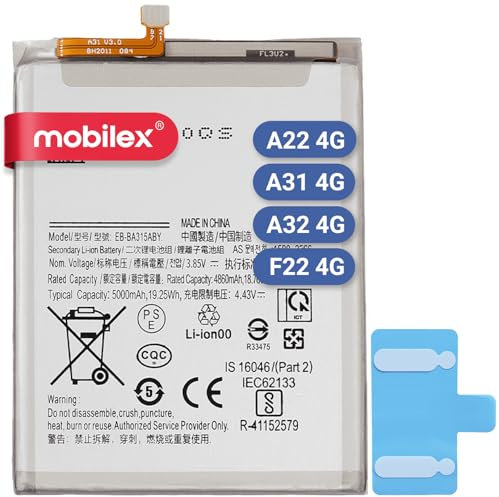 MOBILEX® Interner Akku für Samsung Galaxy A22 (4G) / A31 (4G) / A32 (4G) / F22 (4G) (EB-BA315ABY), Ersatzteil, 5000 mAh, OEM, Originalkapazität