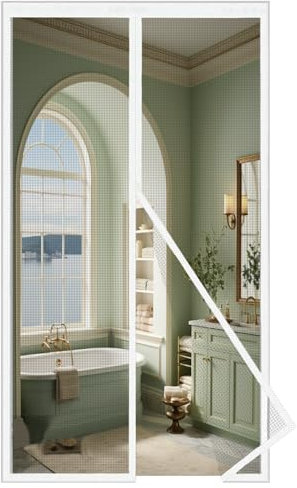 MAGICDOOR Moustiquaire Magnétique pour Porte Fibre de Verre 150x220cm, Ouverture du Centre Rideaux Anti Mouche Maille Fine sans Perçage Moustiquaire Aimantée pour Salon Chambre Coucher Balcon-Blanc