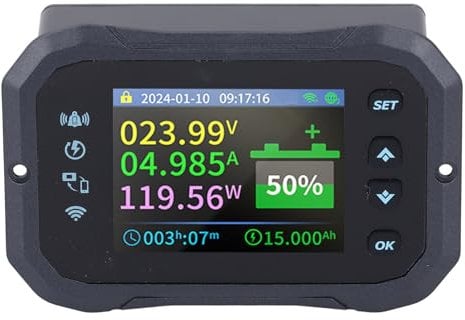 WiFi Battery Monitor, RV Coulomb Meter with Remote Control Battery Capacity Power Voltmeter, 10-100V, 0-100A Voltmeter Ammeter Voltage Current Meter for Cars Trucks