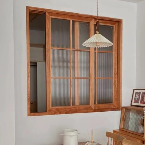 Finestra scorrevole in legno massello con vetro temperato ondulato, 1 m di larghezza, per sala da pranzo, decorazione della casa, cantina, finestra, 100 x 100 cm