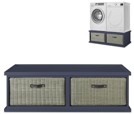 Tetbury Washing Machine Pedestal | Dryer Stand with Storage Basket H41cm | Single or Double | FULLY ASSEMBLED Kitchen Utility Furniture (navy blue, double)