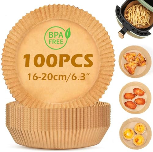 Zydiwo 100 Pezzi Carta Forno Per Friggitrice Ad Aria 16-20cm Carta da Forno Antiaderente BPA Free per 2.6-4.7L Air Fryer per Air Fryer Forno Padelle Microonde (Rotondo-16cm)