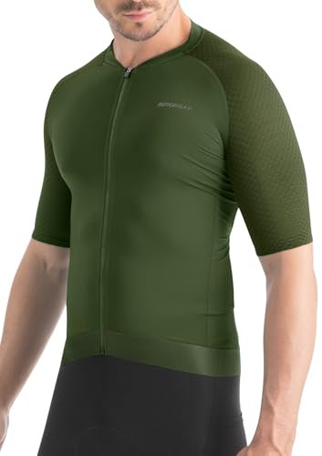 BERGRISAR Radtrikot Fahrradtrikot für Herren Kurzarm Atmungsaktiv Schnelltrocknend Ultraleicht Rennrad Trikots Armeegrün Klein