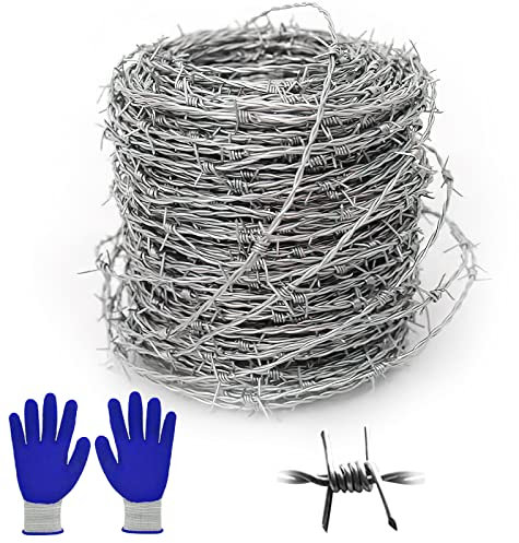 Stacheldraht 1,8mm x 10m: Stacheldraht Rolle Verzinkt, 4 Punkt Stacheldraht Zaun, Feuerverzinkt Sperrdraht Draht mit Handschuhe, Stark und Flexibel für Balkon Garten oder Handwerk