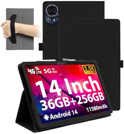 Magnetische Hülle für Ckypad Ctab 14 / WITECOR A14/TECLAST T70/Logicom Tab XXL 14-Zoll-Tablet, wasserdicht, Anti-Kratzer, Multi-Winkel-Ständer, mit Handschlaufe, schlank langlebig, Schwarz