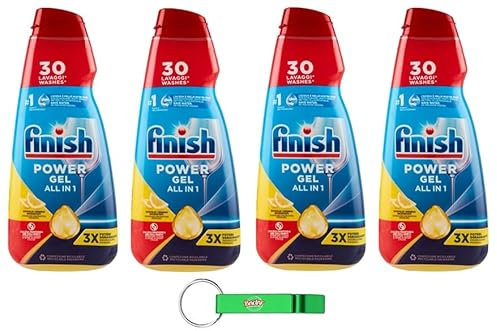 4 X Finish Powergel limone gel detergente liquido per lavastoviglie multifunzionale, effetto sgrassante, 30 lavaggi 600 ml + portachiavi Beni Culinari