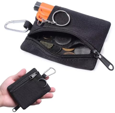 Norhogo 1pcs Black Mini EDC Pouch Bags, Small Zipper Tool Bag Small Zip Pouch, Money bag with Keyring and Carabiner for Outdoor