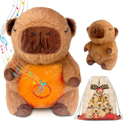 Felicify Schlummer Capybara, 25cm Kuscheltier mit Atembewegung und Musik, 4-Stufig Regulierbares Spielzeug für Jungen und Mädchen (Braun)