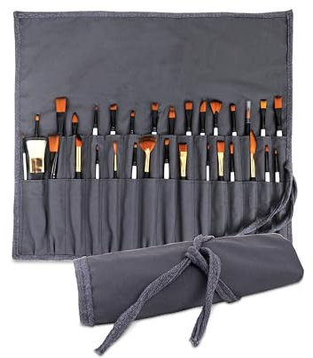 Liquidraw 30 Pocket Canvas Paint Brush Holder - Grey | Roll Up Brush Storage Pouch | Ideal Case for Paintbrush & Art Tool Storage | Easy to Carry | 53 x 45 cm | Also Great for Storing Makeup Brushes