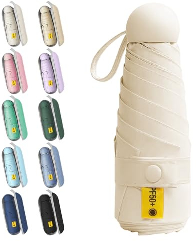 WoRuyKot Mini Reise Regenschirm, Kleiner Uv-Regenschirm, Uv-Faltbar Mit Kapselbox, Reisewasser- Und Winddicht Für Männer Und Frauen