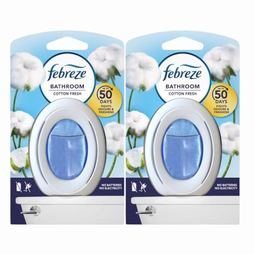 Febreze Bathroom Air Freshener Cotton Fresh 7.5ml x 2 - Odour Eliminator - Continuous Freshness Up to 50 Days with Welari Thank You Card | (2 Pack)