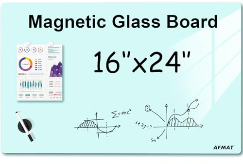 AFMAT Tableau magnétique en verre trempé effaçable à sec - 40 x 60 cm - Tableau mémo moderne - Tableau blanc en verre trempé - Sans cadre - Pour la maison, le bureau, la cuisine - GB05