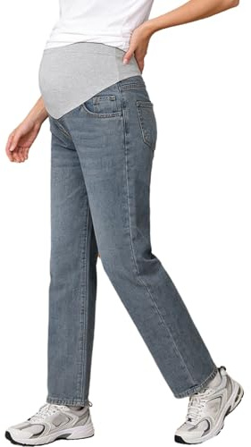 Fldy Jean de maternité - Coupe droite - Coupe droite - Taille haute - Réglable - Pour femme enceinte