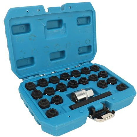 Wheel Lock Key Removal Kit 22PCS Anti Theft Lug Nut Removal Tool Set with 20 Different Sockets and 1/2 Inch Socket Adapter for Car Mechanics and Auto Enthusiasts Chrome Molybdenum