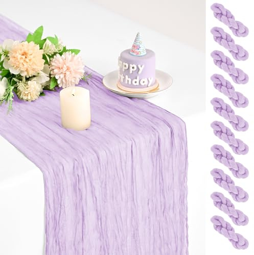 Teruntrue 10er-Pack Lila-Käsetuch-Tischläufer 17x108 Zoll, Boho-Gaze-Käsetuch-Tischläufer für Hochzeitsfeier, Bridal Shower, Geburtstag, Deko für Zuhause, Garten und Bauernhaus